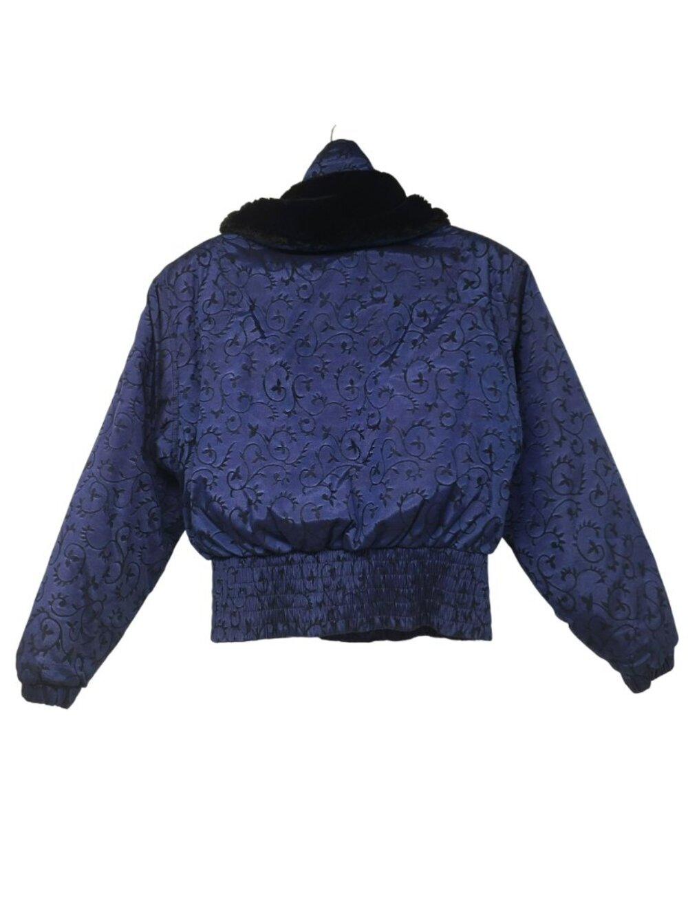 Vintage Nils Down Fill Ski Jacket Winter Coat Fur Trim Blue Jacquard Print Retro - Picture 3 of 16